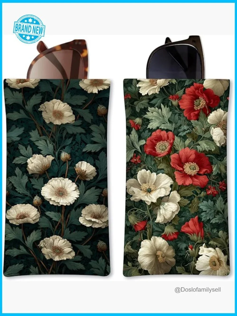 Vintage Floral Eyeglass Case Squeeze Top PU Leather Portable Pouch Chic